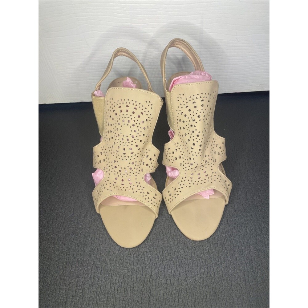 Size 7.5 ‘Forever’ Nude Cutout Slingback Sandals – 3.5” Block Heel Summer Heels - Picture 3 of 7